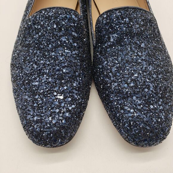 J.Crew Loafer Shoes Women US 7.5 Blue Glitter Leath Made in Italy Glam Holiday - Picture 3 of 12